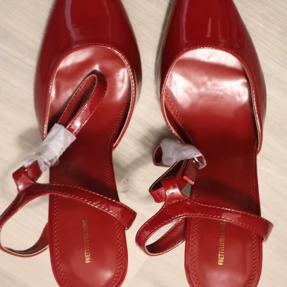 PrettyLittleThing Cherry Red Burgundy Patent Ankle Strap High Heeled Courts - Picture 5 of 8